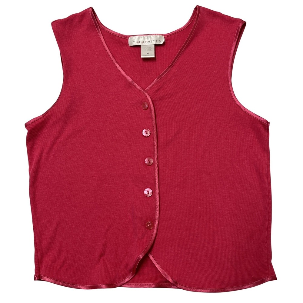 Vintage Y2K Limited Top Hot‎ Pink Ribbed Button Front Sleeveless Size M Coquette